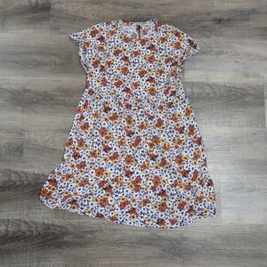 Floral Tea Dress in White with Orange & Yellow Daisies